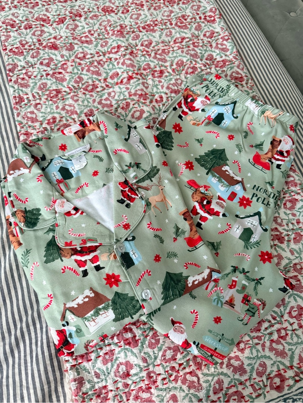 Pottery Barn Christmas Pajama Set - Light Green